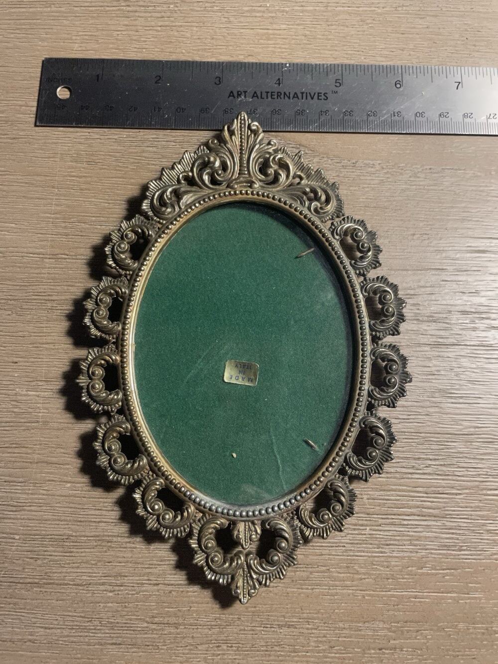 Vintage Made in Italy Ornate Brass Oval Picture Frame Rococo Baroque